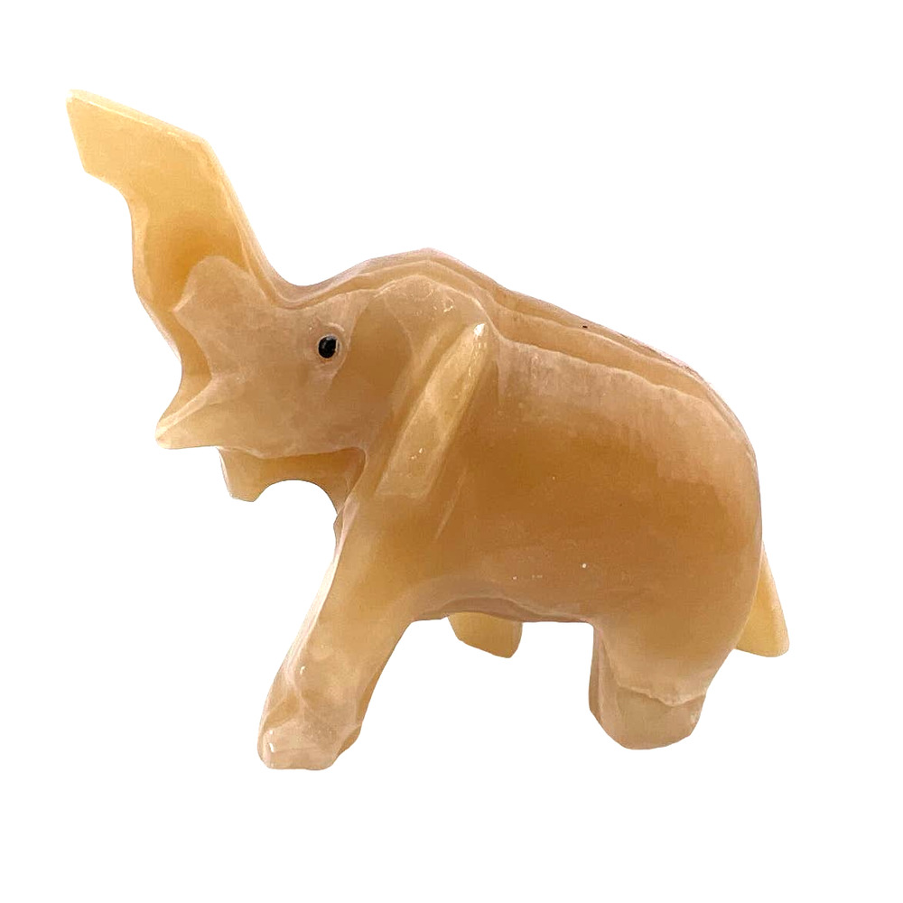 Onyx Hand Carved Elephant Vintage‎ Gemstone Small Yellow Brown
